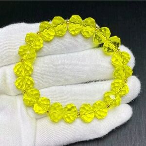 11.8mm Natural Yellow Citrine Quartz Crystal Faceted Beads Stretch Bracelet UV